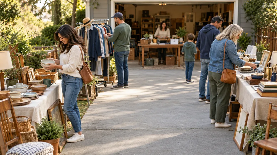 Organized driveway tables with a clear central browsing route.
